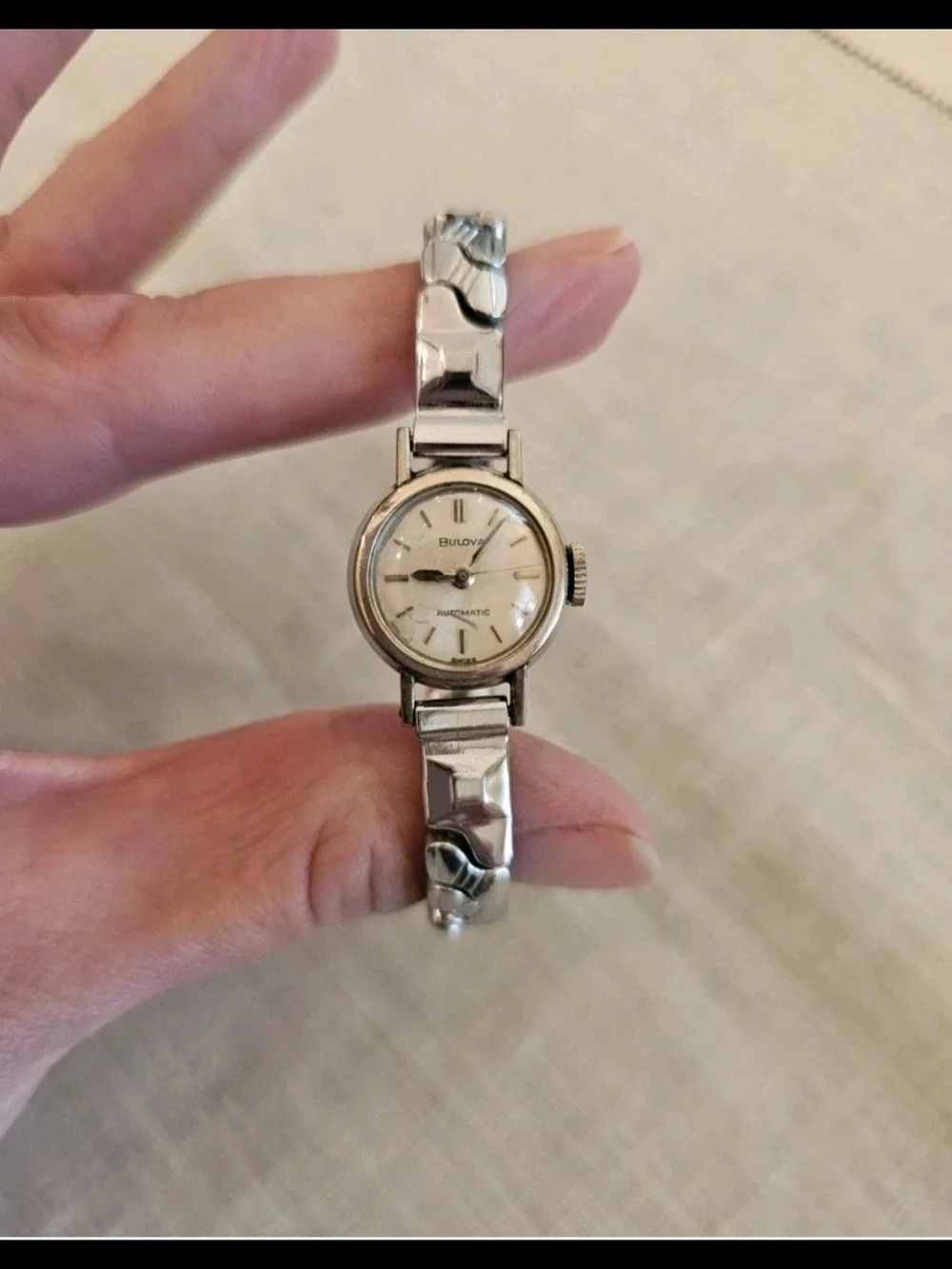 Vintage 60's Bulova Women's Manual Watch - Silver Tone 3 Hand Strech Band- Works